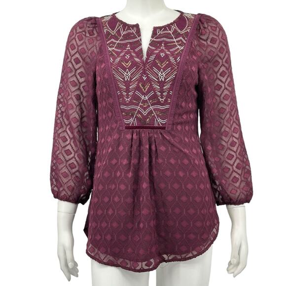 One September Anthropologie Top Women XS Madiran Peasant Embroidered Sequin Boho - Picture 1 of 8